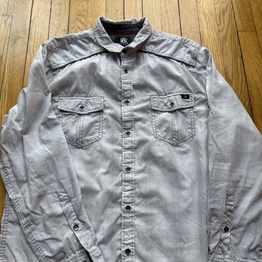 Utility Rock & Republic Size XL Light Gray Plaid Preppy Casual Button-Up Shirt - Picture 10 of 13